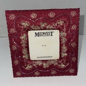 Beaded‎ Gold Thread Embellished Frame 3"x3" Midwest Of Cannon Falls See Photos